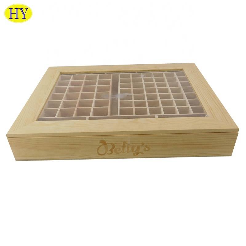 Unfinished wooden box with glass lid and grids Design wooden box