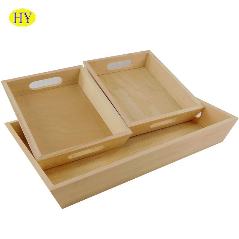 Cheap Discount Wooden Craft Tray Products Factories - Wooden serving tray with handles fast food serving trays for sale – Huiyang
