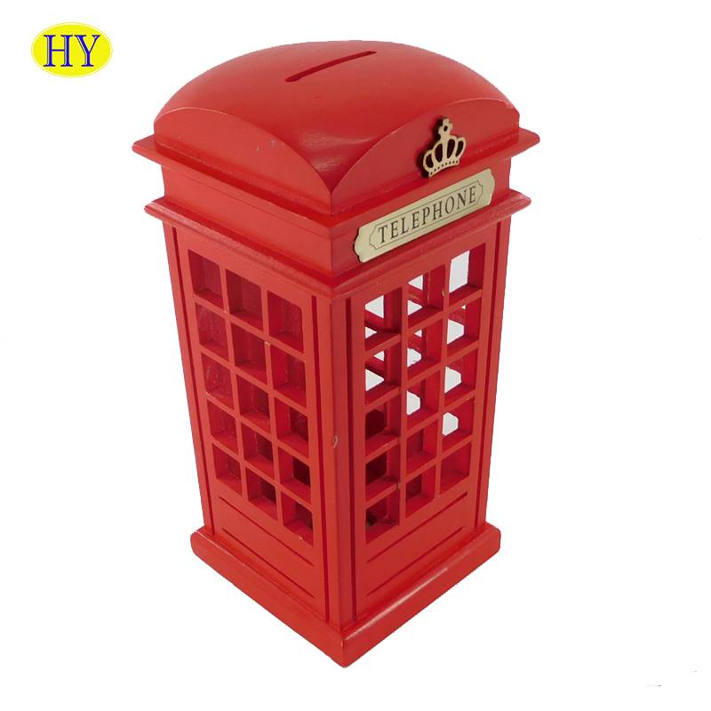 custom telephone booth shape MDF wood money box wholesale
