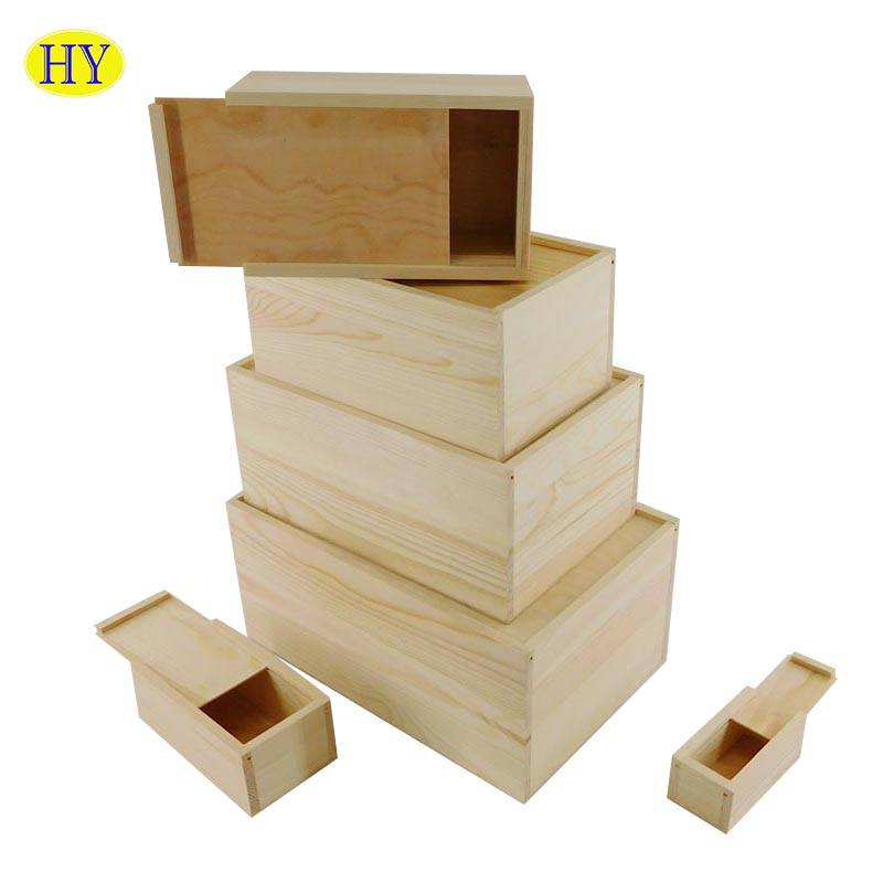 Professional China Unfinished Wood Jewelry Box - Wholesale Unfinished Cheap Wooden Sliding Lid Gift Box – Huiyang