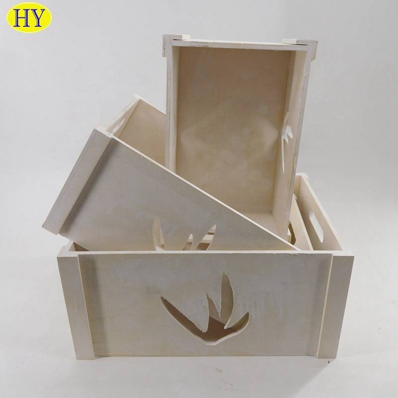 Hot design unfinished white color  Wood Storage Box with hollow design
