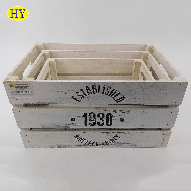 China Wholesale Wooden Crate With Wheels Manufacturers Suppliers - custom shabby chic wood slat box with cut handles wholesale – Huiyang