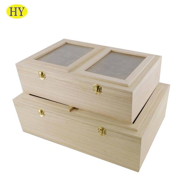 Wholesale Unfinished Wooden Storage Box With Glass  Lid