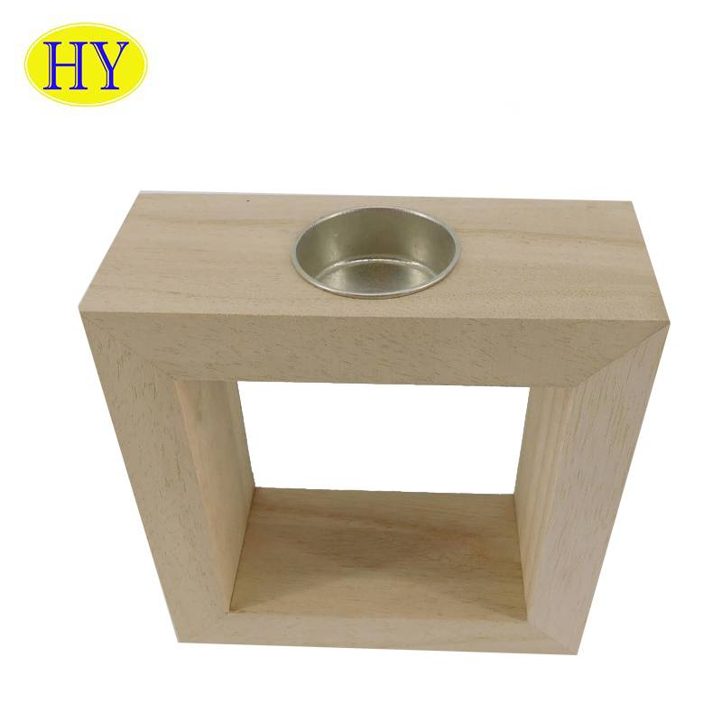 Wooden Blank Candle Holders Stand Cube Simple Design Home