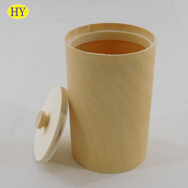 custom round shape birch veneer wood box with lift lid wholesale