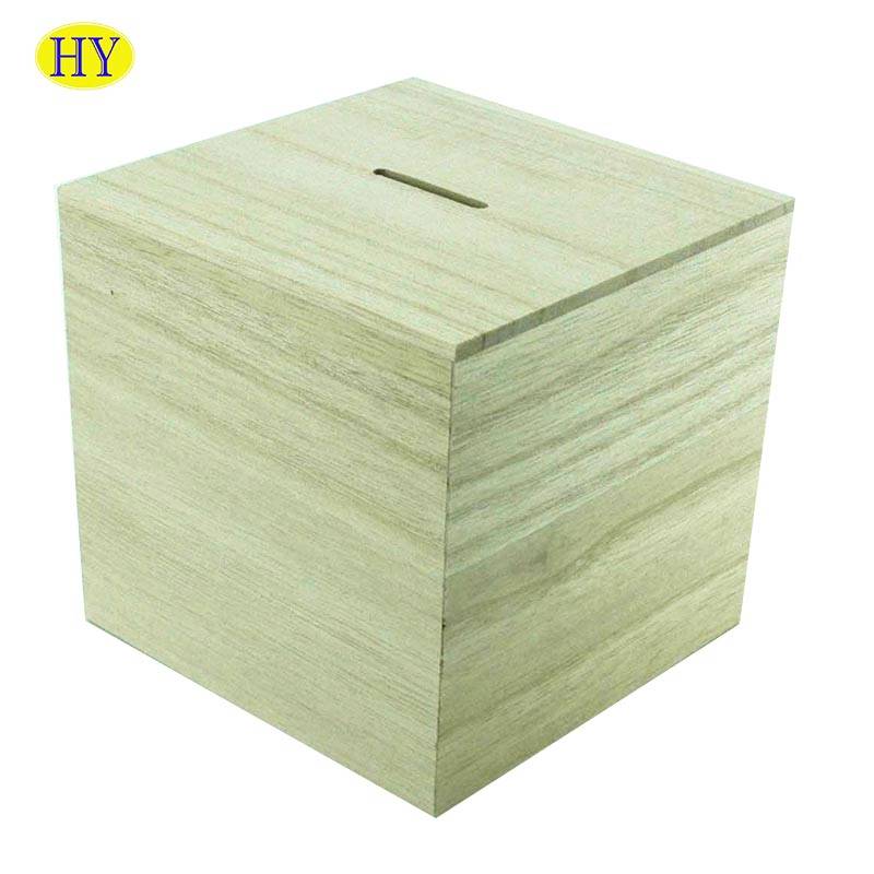 China Wholesale Playing Card Box Wood Manufacturers Suppliers - FSC handmade cube wood saving coin bank – Huiyang