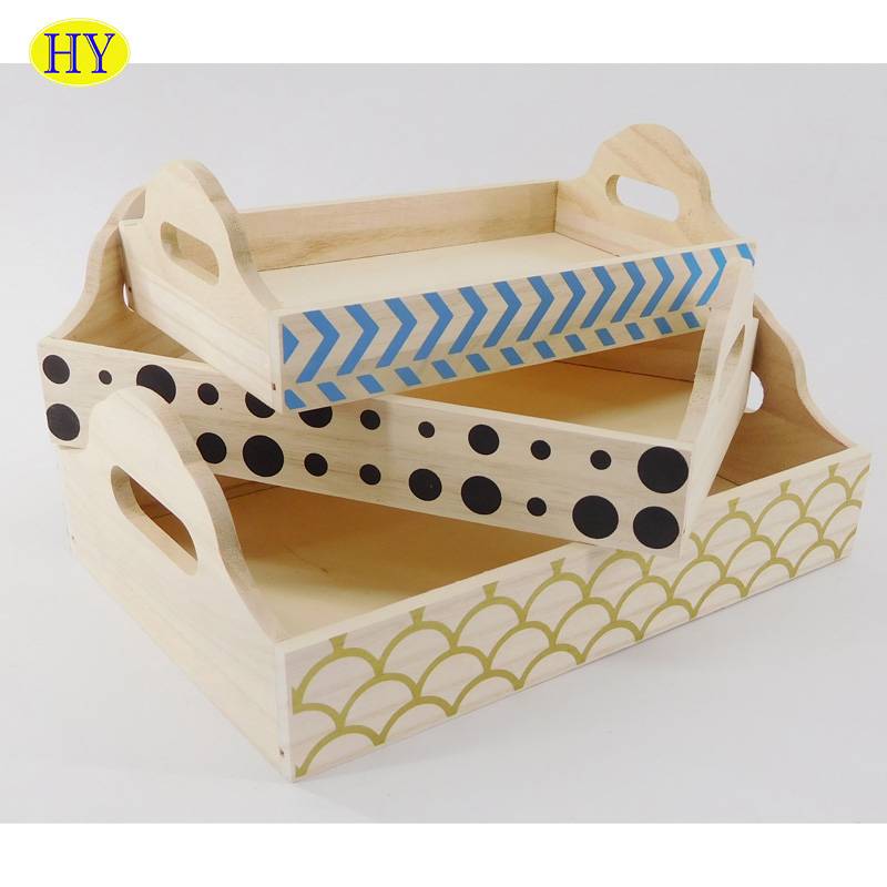 Customized Printed Wooden Serving Tray with Cutting Handls