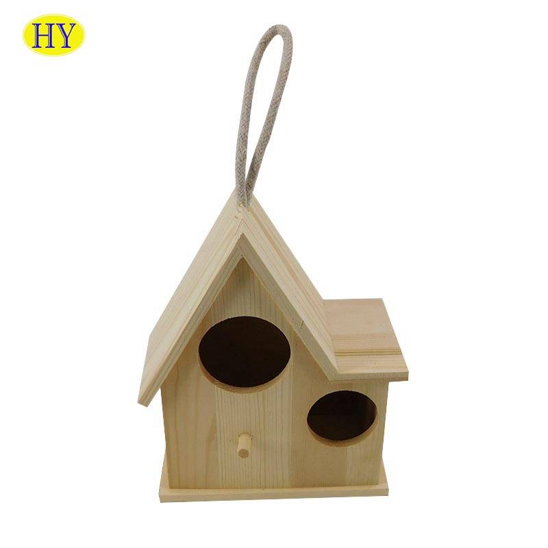 Wholesale Cheap Small  Unfinished Wood Bird House with Two Holes