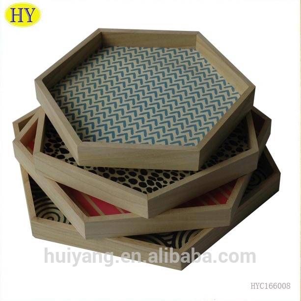 Hexagonal shape wood wall decorative colored tray