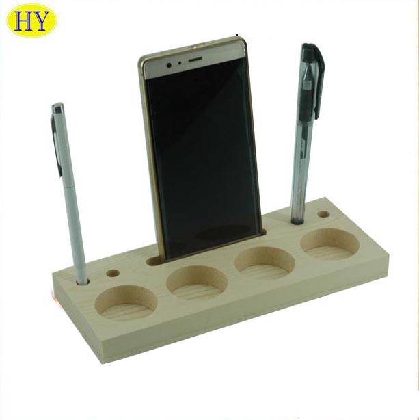 Factory making Wood Beer Carrier - Wholesale office desktop wooden pen holder for pen and smart phone – Huiyang