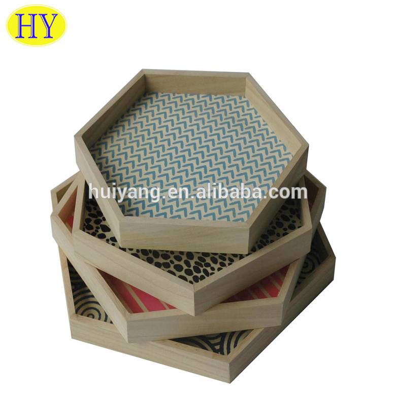 Unfinished Hexagon Handmade Wooden Serving Tray for sale