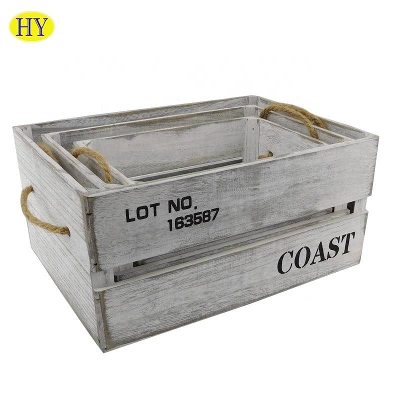 China Manufacturer for Wooden Cabinet With Drawers - High Quality Antique cheap Wooden Crate with rope Handle – Huiyang
