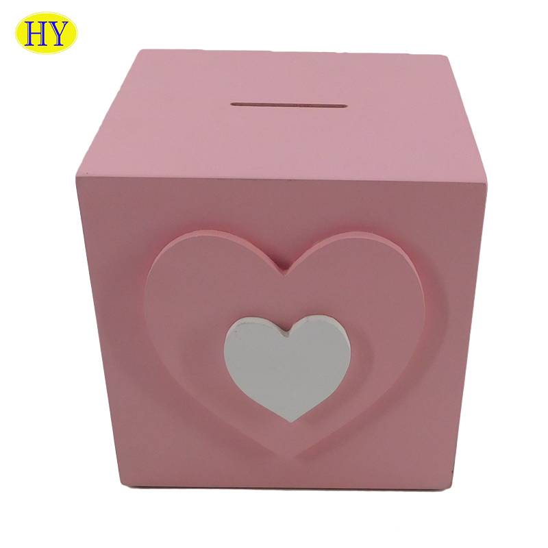 pink color cube Design cheap Wooden Money Saving Box wholesale