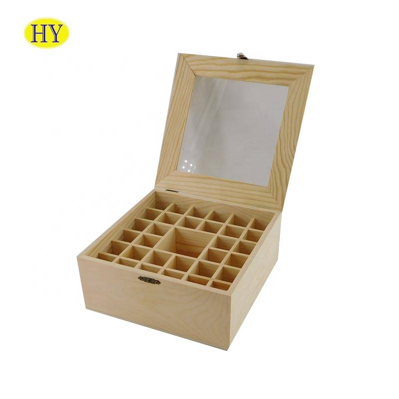 unfinished glass wooden jewelry box wooden grid box  wholesale
