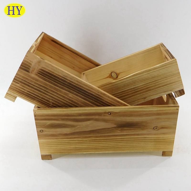 Top solid wood heavy burning color oval handle design wooden crate