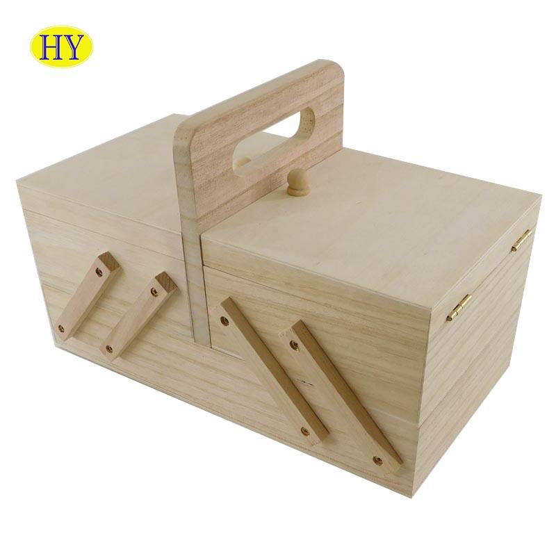 Reasonable price Wooden Packing Box - Unfinished Lightweight Folding  Wooden Sewing Box – Huiyang