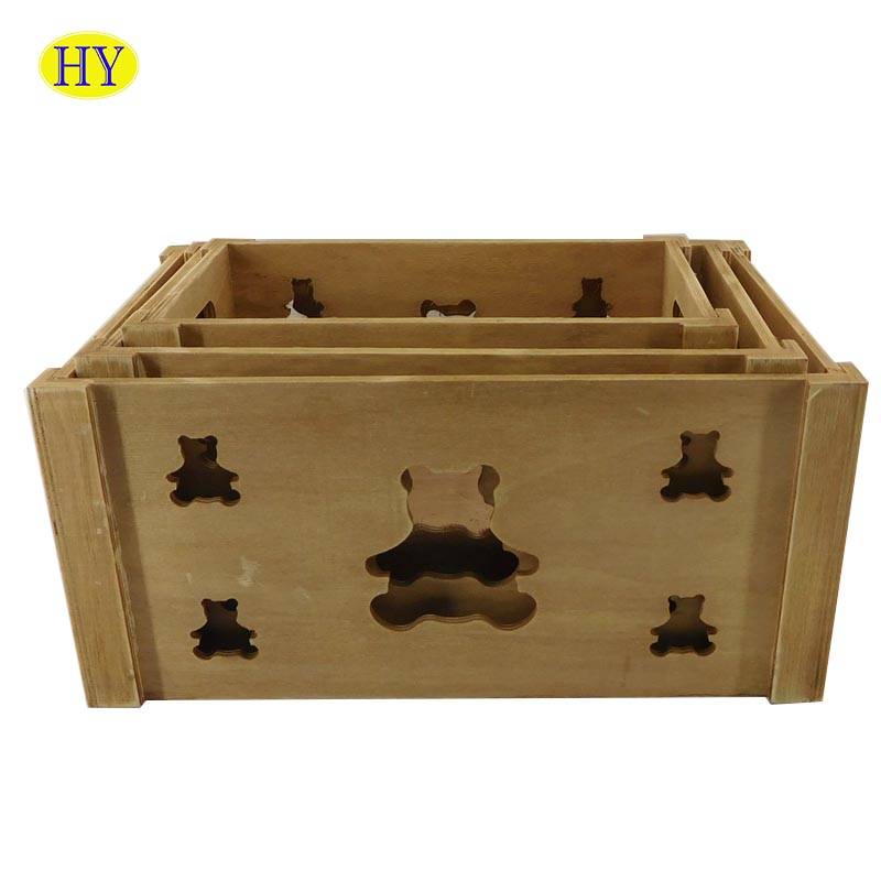 Bottom price Decorative Wooden Boxes - Distressed Hollow Carved  Wooden Fruit Vegetable Crate Box – Huiyang
