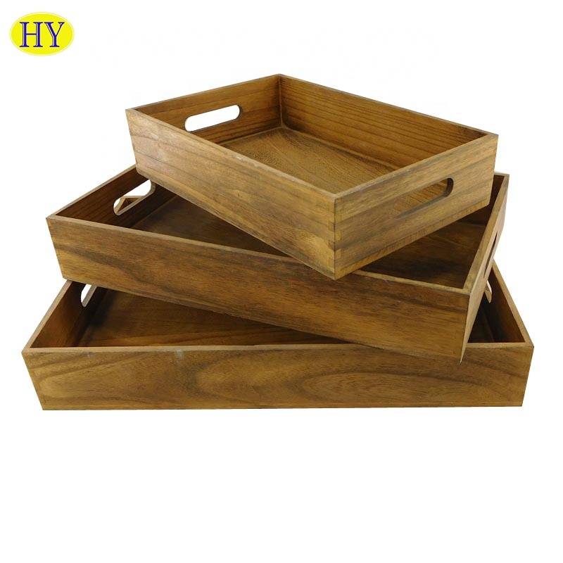 Super Lowest Price White Wooden Tray - Customized handicraft brown color  with handle wooden tray – Huiyang