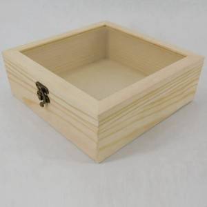 customized wood box with hinged glass lid for packaging wholesale