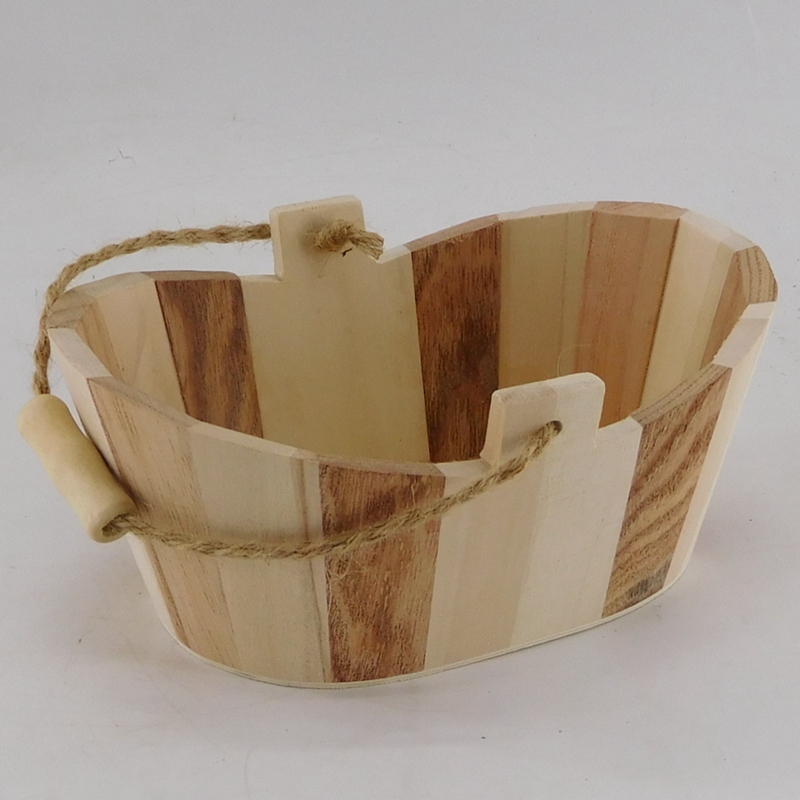 Custom natural unfinished wood bucket with jute rope handle