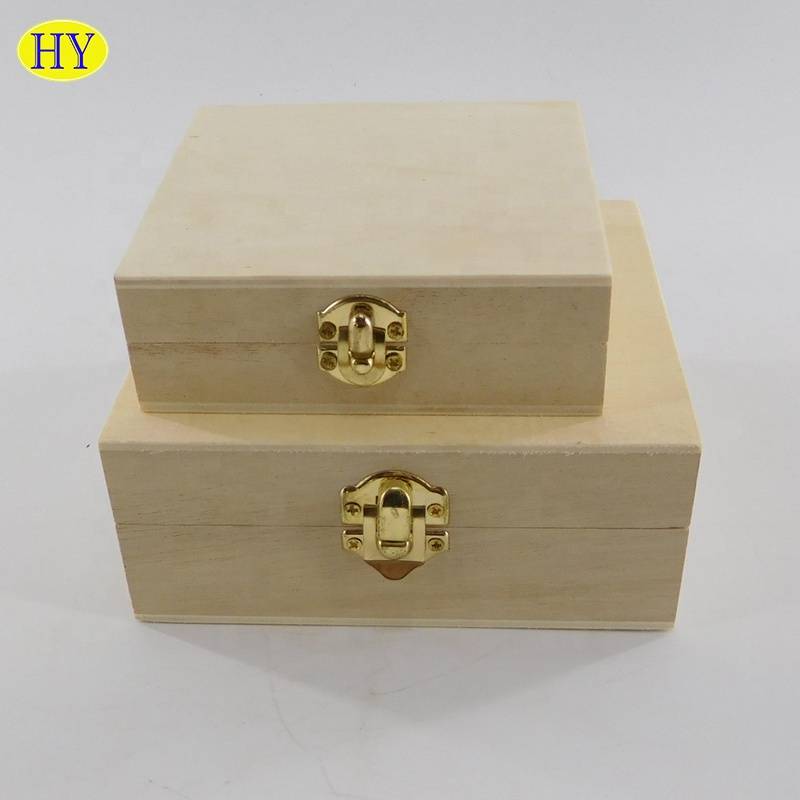 Cheapest Factory Sliding Lid Wood Box - custom natural unfinished hinged small wooden box for packaging wholesale – Huiyang