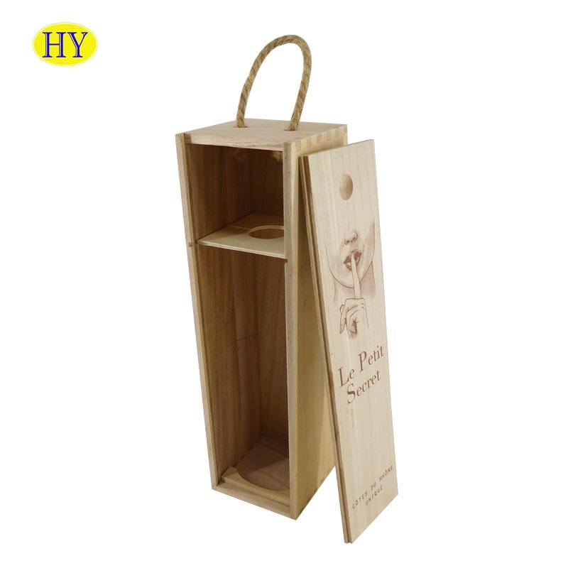 Low price for Small Storage Boxes With Lids - Unfinished Custom Wood Wine 1pc Bottle Box with Rope Handle – Huiyang