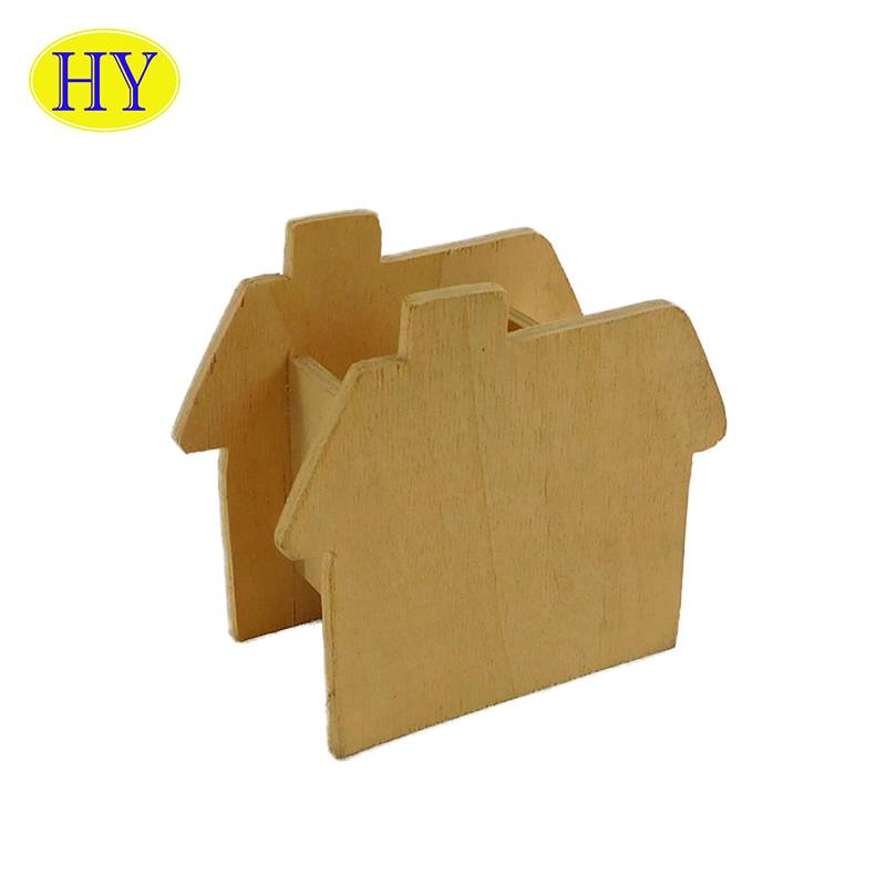 House shape natural color Unfinished small wood gift packing box