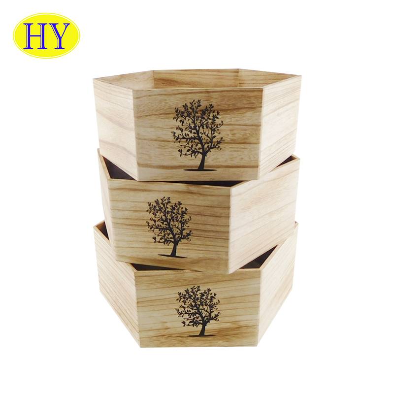 Factory Cheap Hot Heart Shaped Wooden Box - Custom gardening wedding vintage decorative wooden storage crate with handle – Huiyang