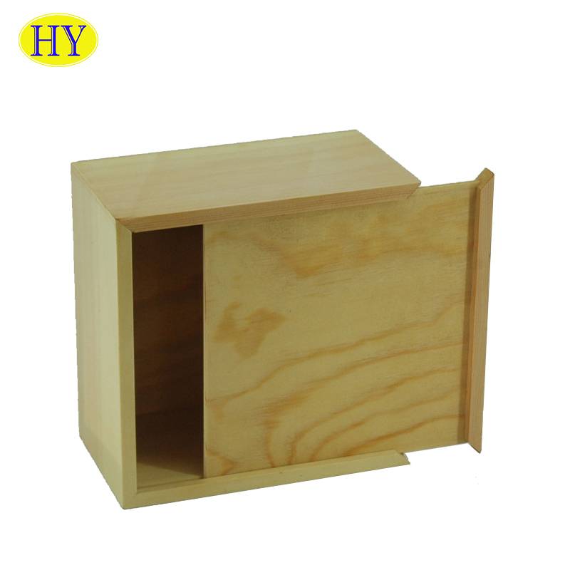 Home decor eco-friendly Unfinished Wood Box With Sliding Lid For Packaging