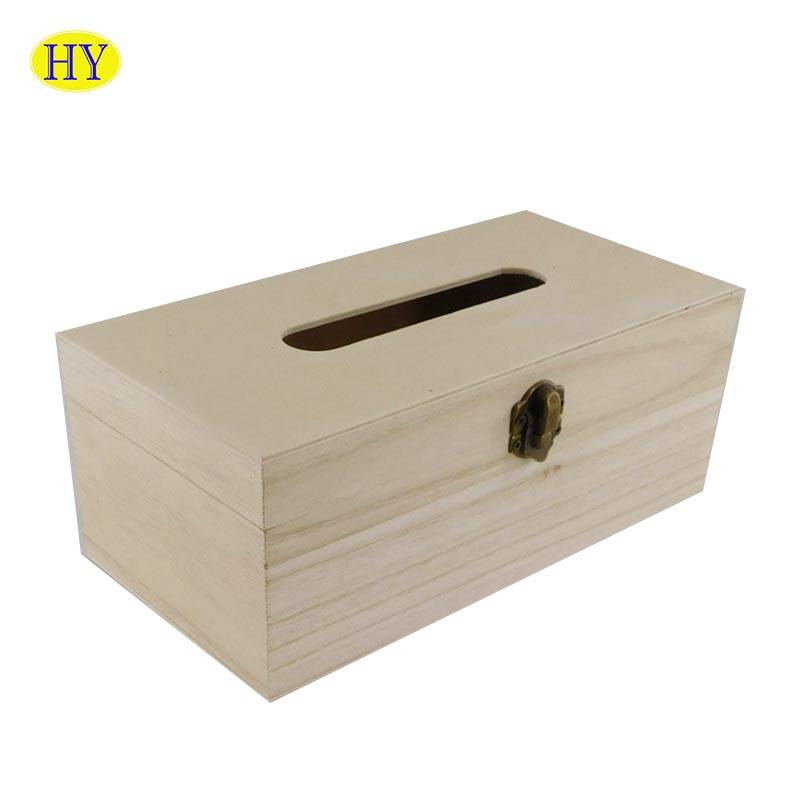 2021 Latest Design Black Storage Boxes With Lids - Wholesale Unfinished Wooden Box Desktop Tissue Box – Huiyang