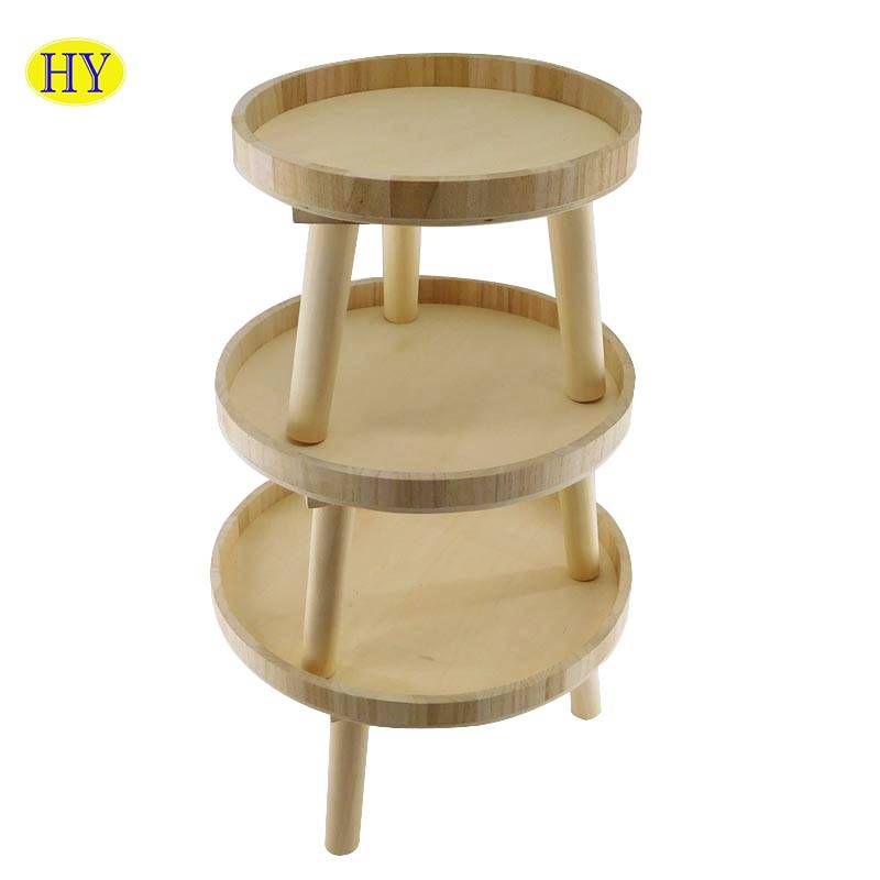 Wholesale Custom Round Unfinished Wood Tray with Leg