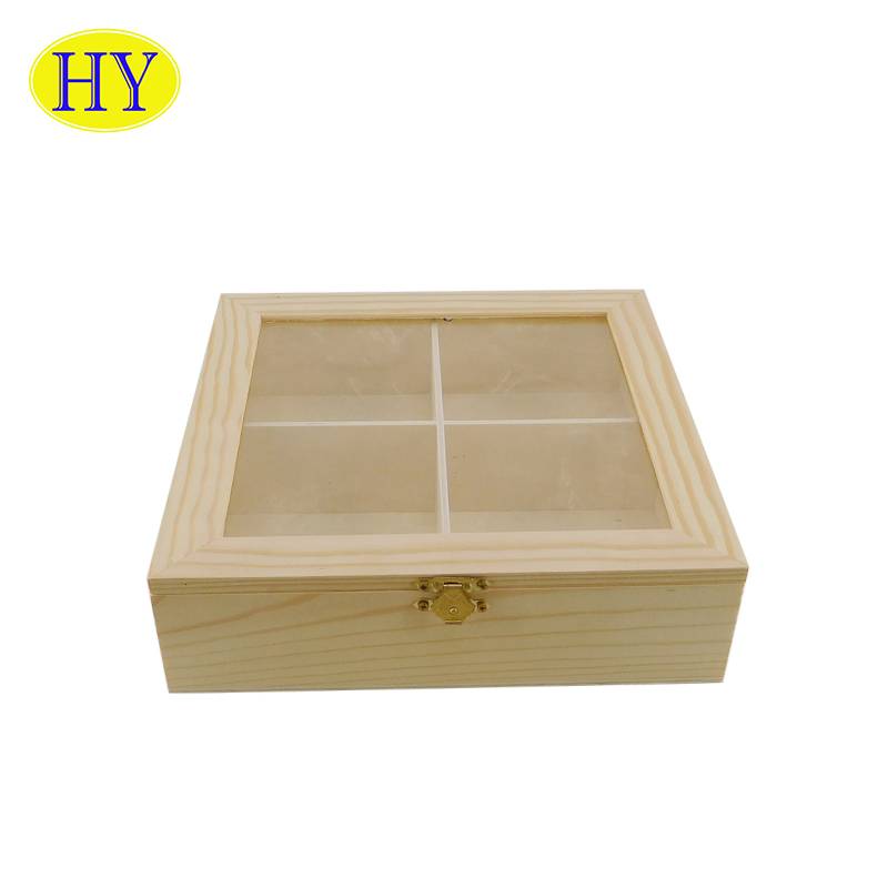 Wholesale Compartments Wood Jewellery Display Box With Glass Lid