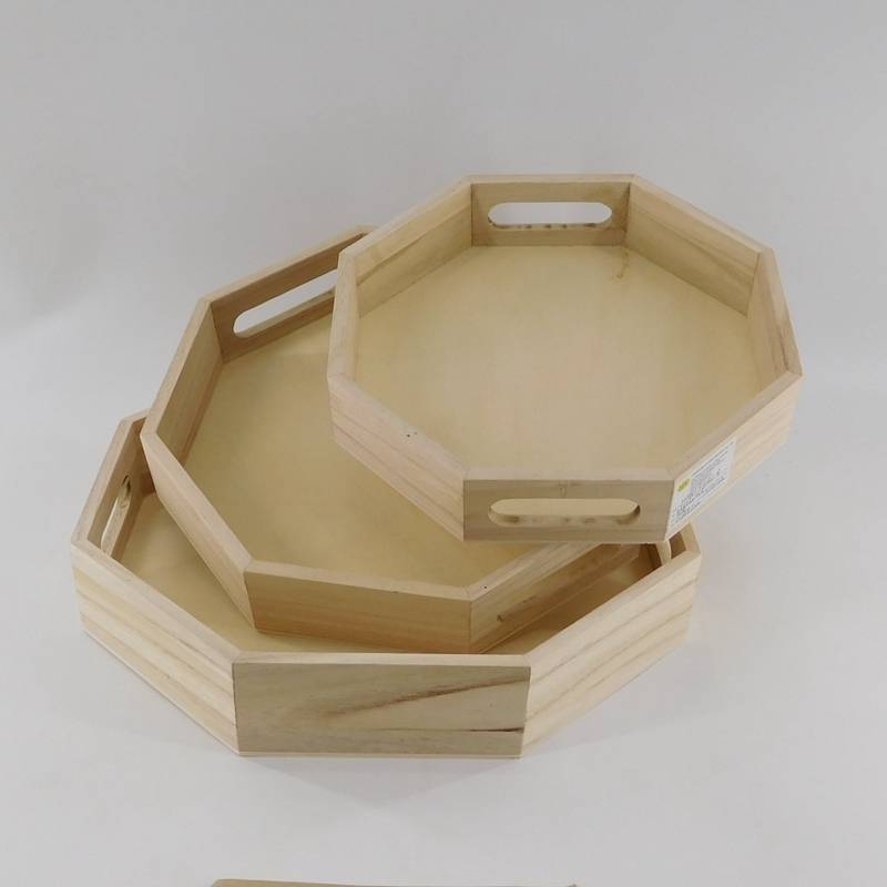 unfinished octagon shape wooden tray with cutting handles wholesale