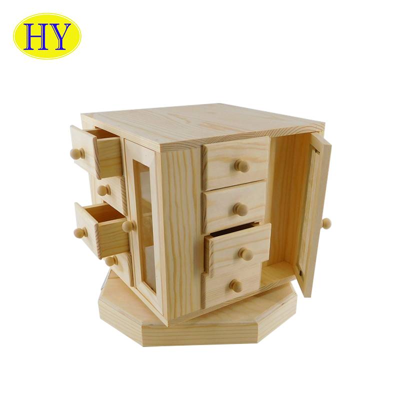Cabinet Shape Stationery Desktop Organizer Wooden Chest Storage Box