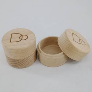 Wood round Engraved wedding Ring Box Holder