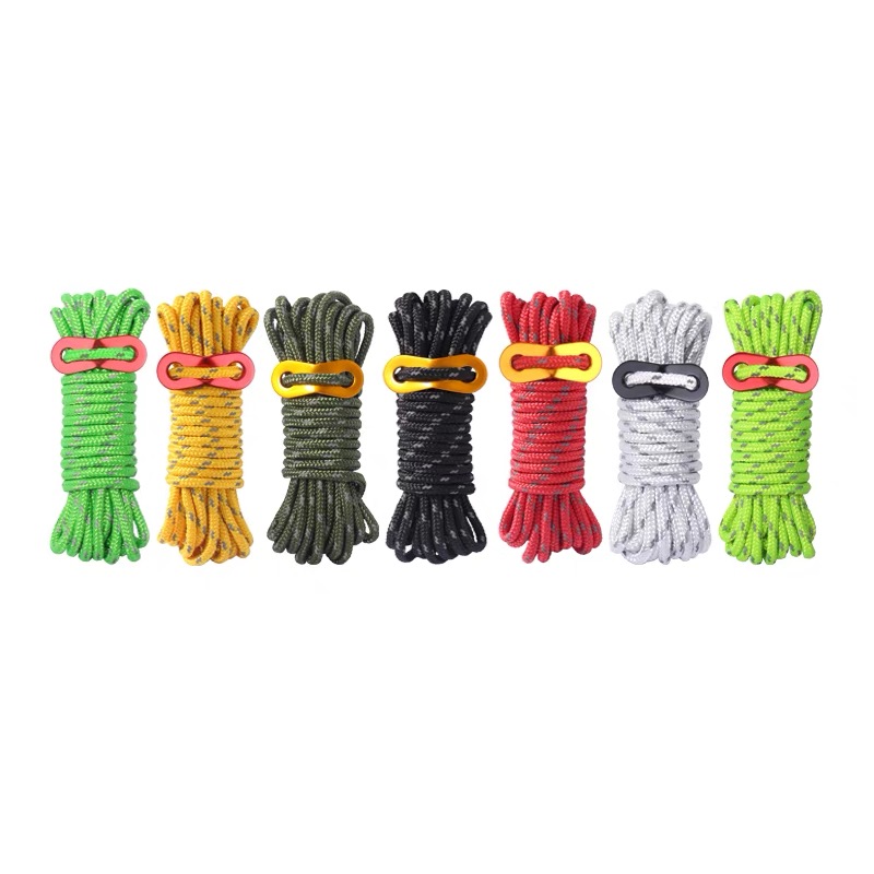 COM-FOUR® 8x guy ropes, each 4m for camping, reflective in yellow - tent  cord with aluminum buckle - tension cord - camping cord - rope tensioner 