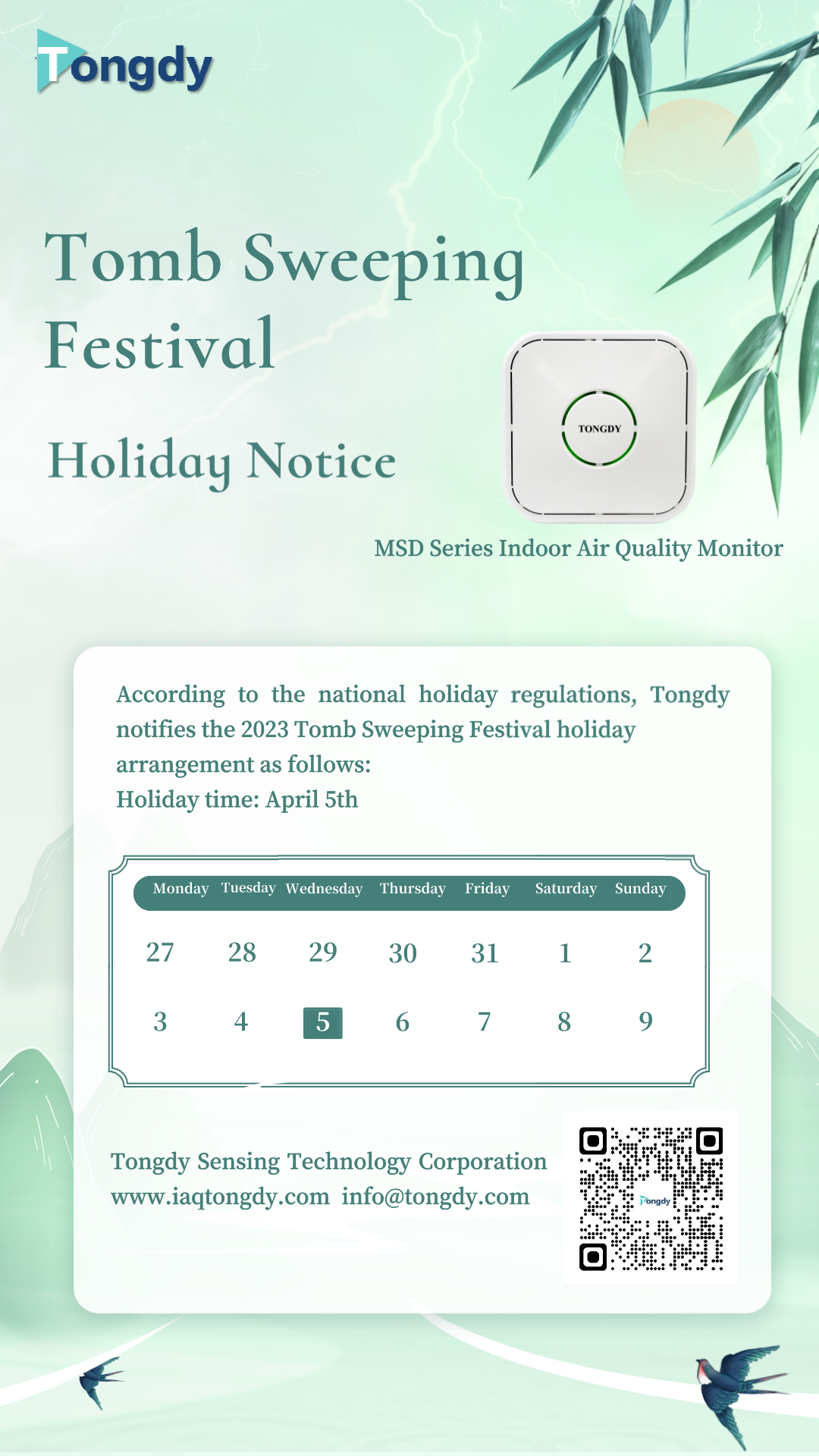 Tomb Sweeping Festival Holiday Notice