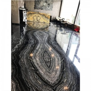 Wave Azurfa Tsohuwar itace dajin baƙar fata Kenya Black Marble Wooden Black Slab Tile na waje