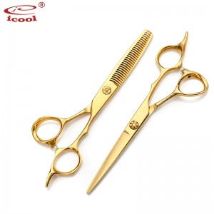 China Wholesale Barber Scissors Factories Quotes - Gold Coated Hair Barber Scissors Professional Hair Scissors Set – Icool