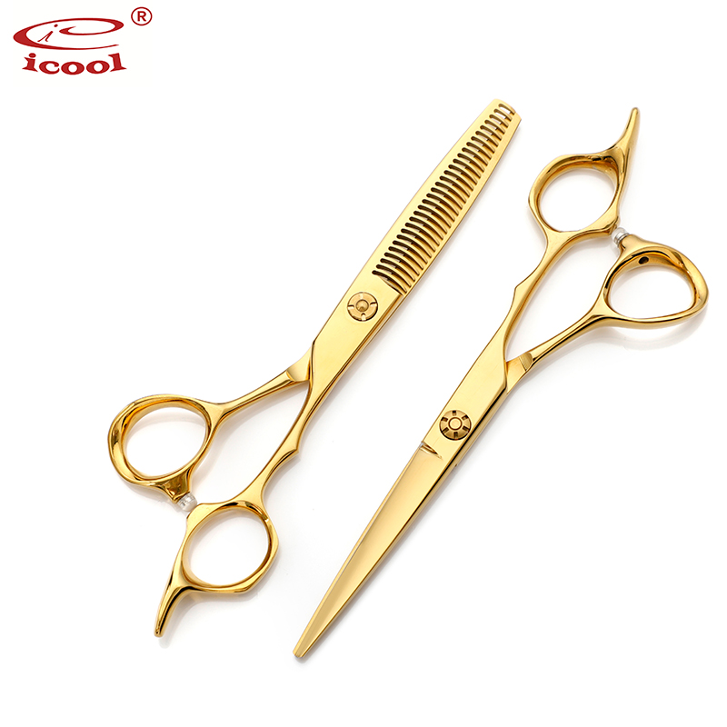 China Wholesale Curved Grooming Shears Manufacturers Suppliers - Gold Coated Hair Barber Scissors Professional Hair Scissors Set – Icool