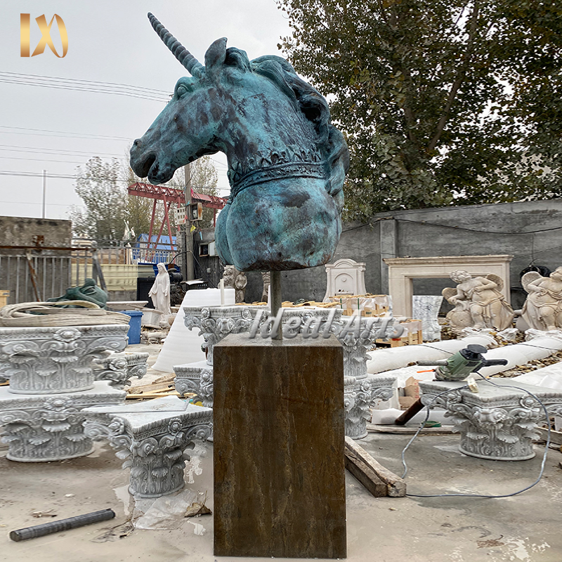 Ideal Arts factory Bronze horse head statue Sculpture Art Work unicorn metal sculpture