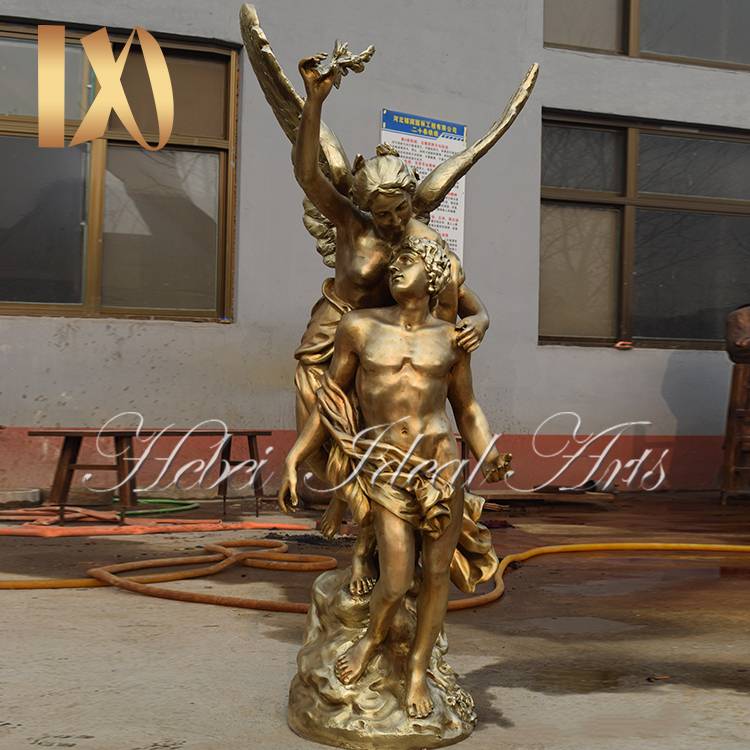 life size garden bronze angel and boy statue