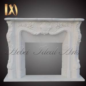 Customized size hand-carved ornate white marble fireplace mantel