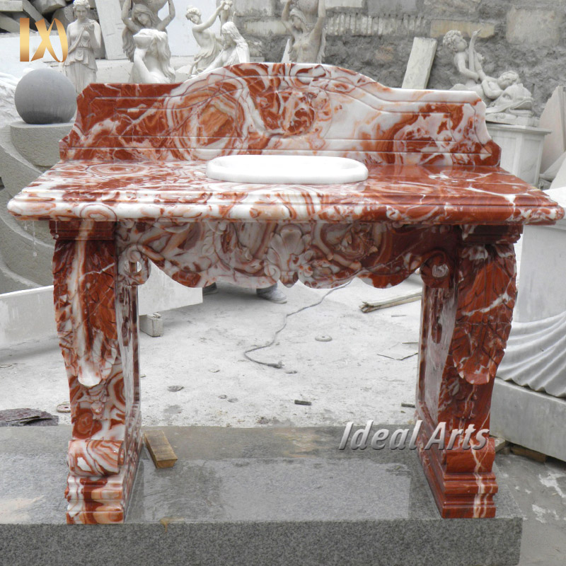 Ideal Arts luxury nature free standing red marble table top wash basin stone carved table top basin bathroom sink