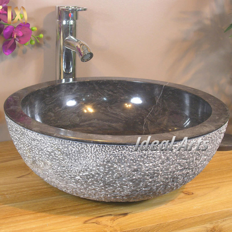 custom marble travertine made wash basin cheap round circular gray bathroom hand wash basin basin bowl