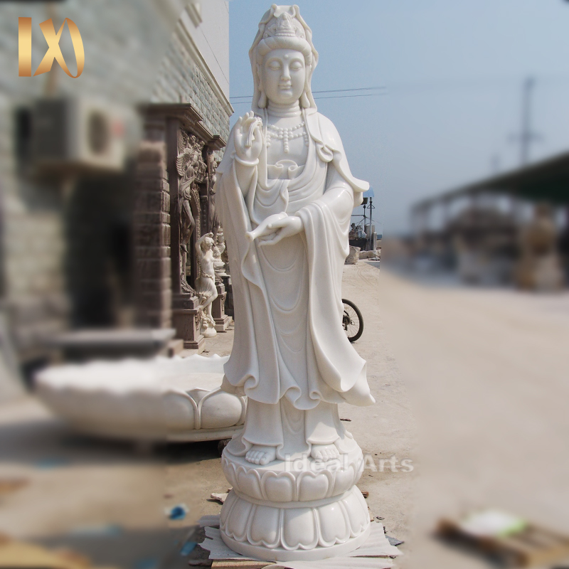 Ideal Arts Garden outdoor decoration Guanyin bodhisattva carved white marble Buddha statue for sale