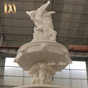 hand carved luxury huge outdoor garden decoration circle stone marble water fountain with beautiful statues for sale