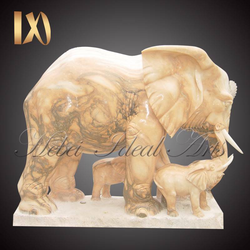 Custom sized Natural Marble Mother and Child Elephant Sculpture (1)