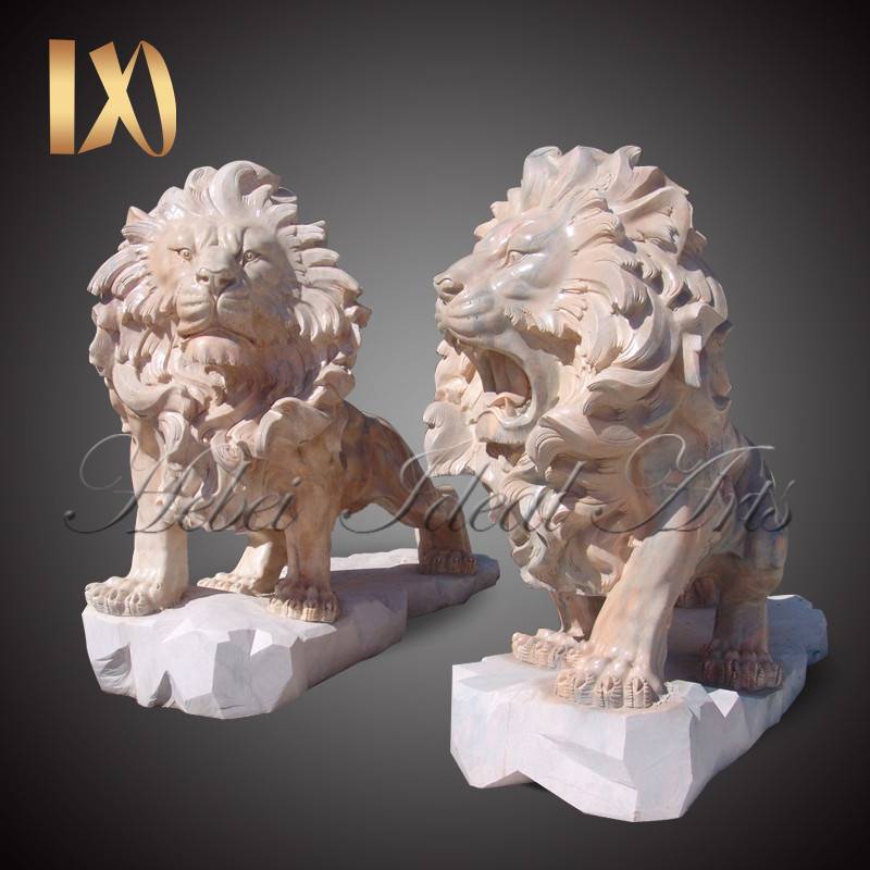 Factory outlet sunset pink marble lion statue for sale (1)