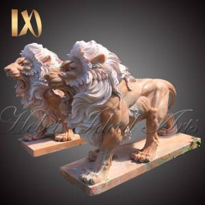 Hand carved marble lion from a beautiful pink marble for sale
